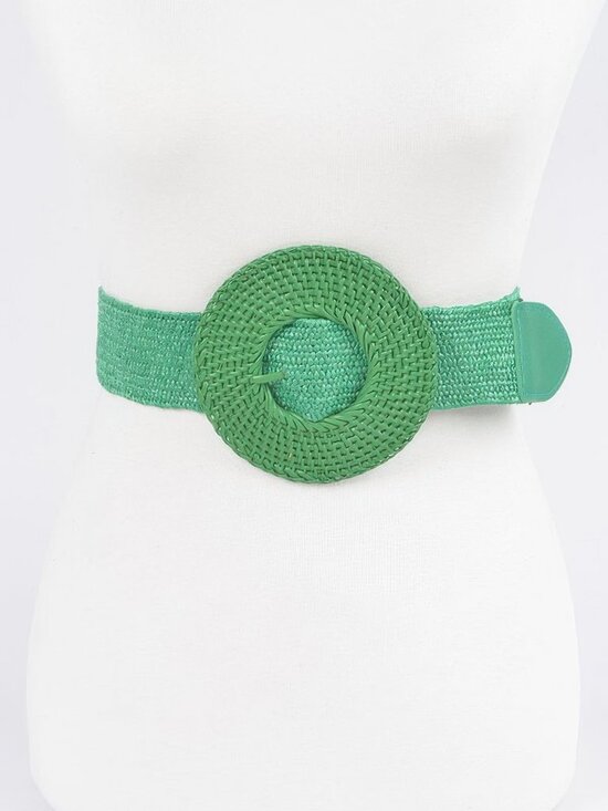 Round Handmade Bamboo Buckle Elastic Belt